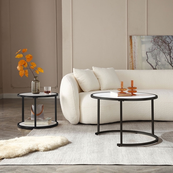 JASIWAY Marble Pattern MDF Top with Metal Frame Nesting Coffee Table