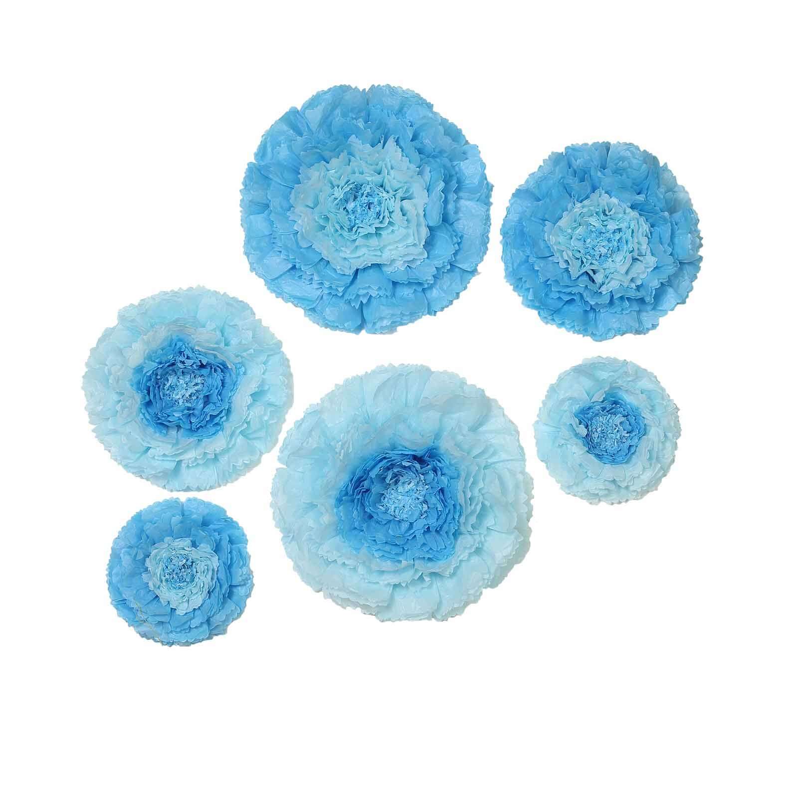 Set of 6 Aqua / Blue Carnation 3D Paper Flowers Wall Decor 7