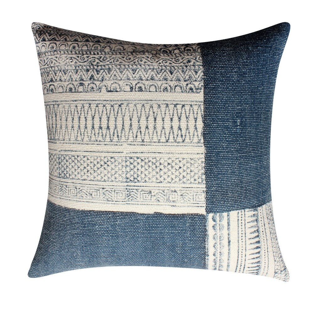 Dae 24 x 24 Square Handwoven Cotton Accent Throw Pillow  Classic Simple Kilim Pattern  Set of 2  Blue  Off White