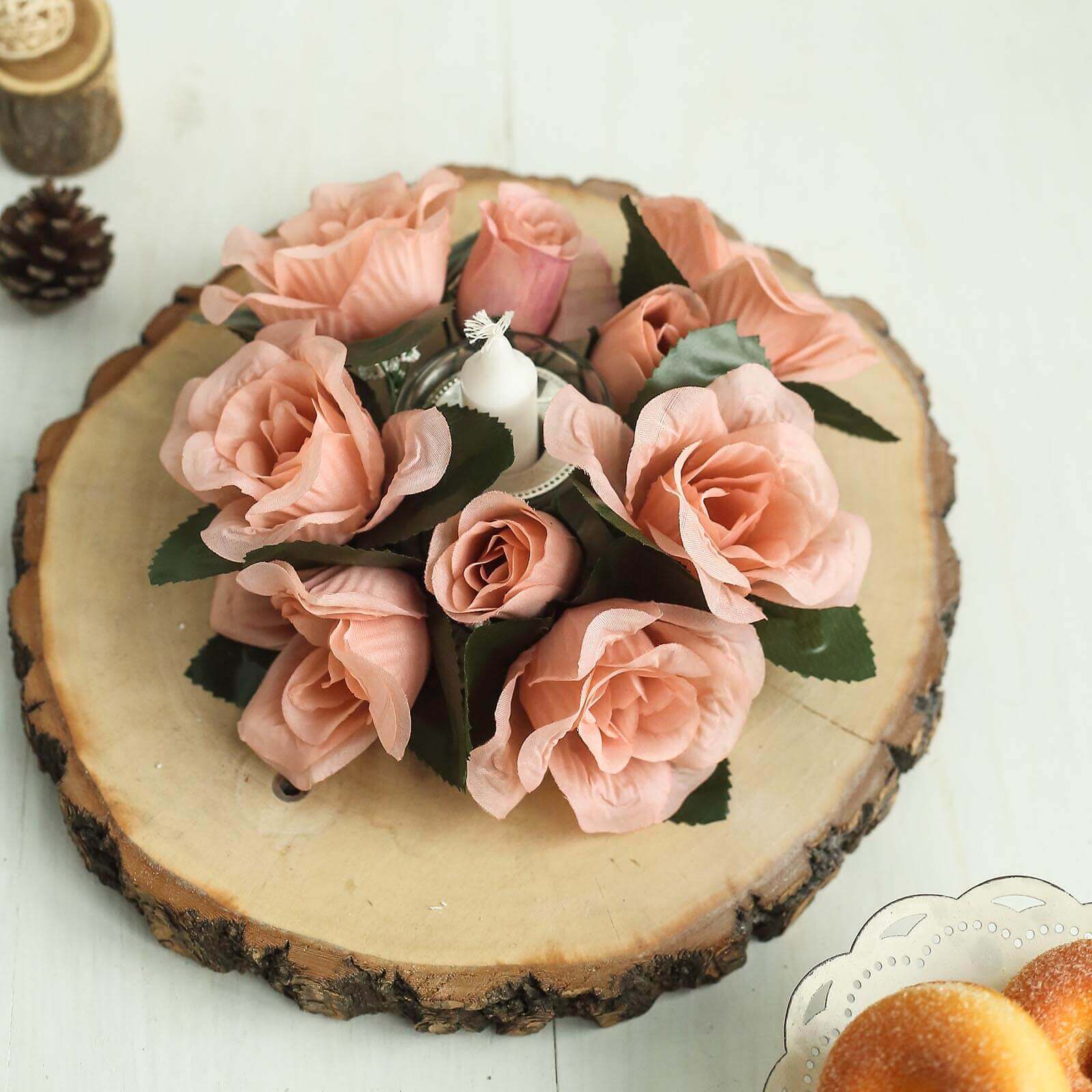 4 Pack Dusty Rose Artificial Silk Rose Flower Candle Ring Wreaths 3