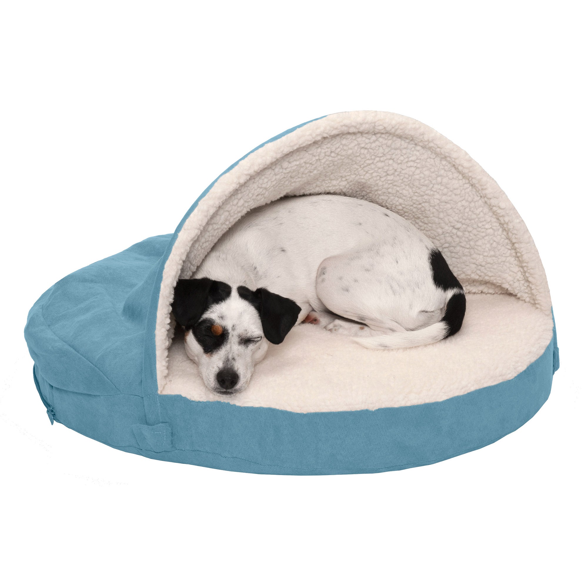 FurHaven | Orthopedic Faux Sheepskin Snuggery Burrow Pet Bed for Dogs & Cats, Blue, 26-Inch