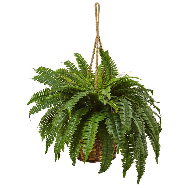 Nearly Natural Boston Fern 29inch High Hanging Basket