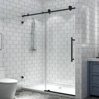 Xspracer 60 in. W x 74 in. H Double Sliding Frameless Shower Door in Black Stainless Steel with Clear Glass JH-BP05P2 Black