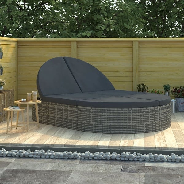 2-Person Sun Lounger with Cushions Poly Rattan Gray