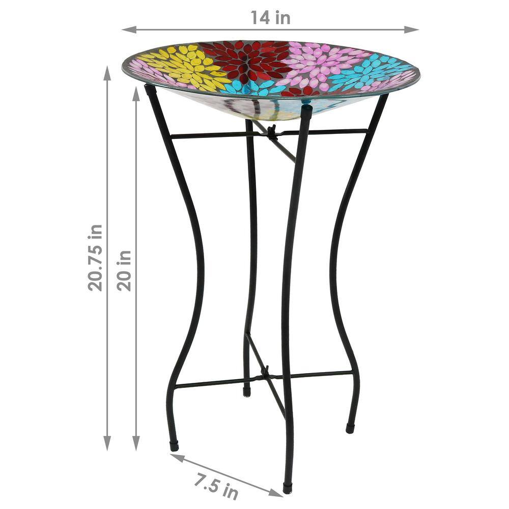 Sunnydaze Decor 14 in. Mosaic Petals Glass Bird Bath Bowl with Stand ZIB-020