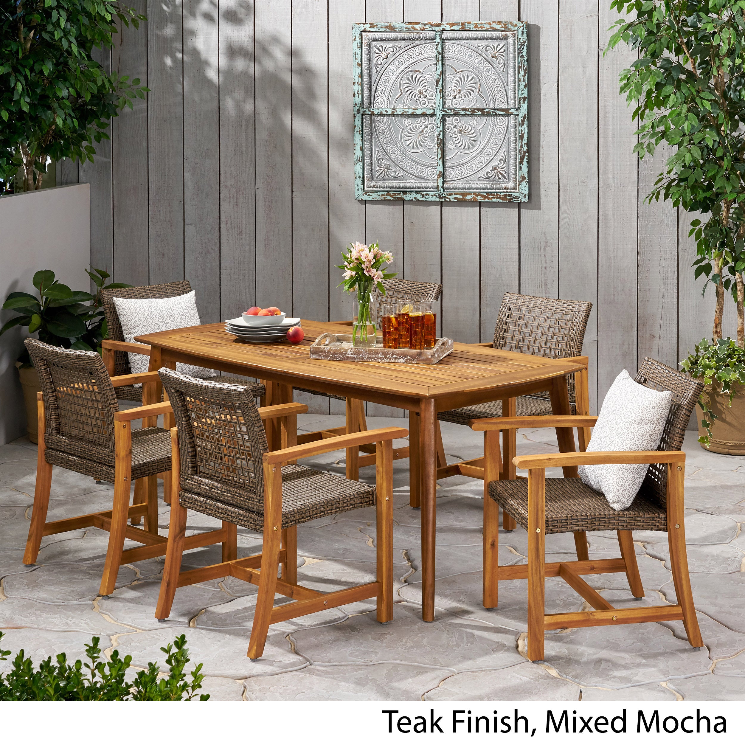 Alian Outdoor 6 Seater Acacia Wood Dining Set