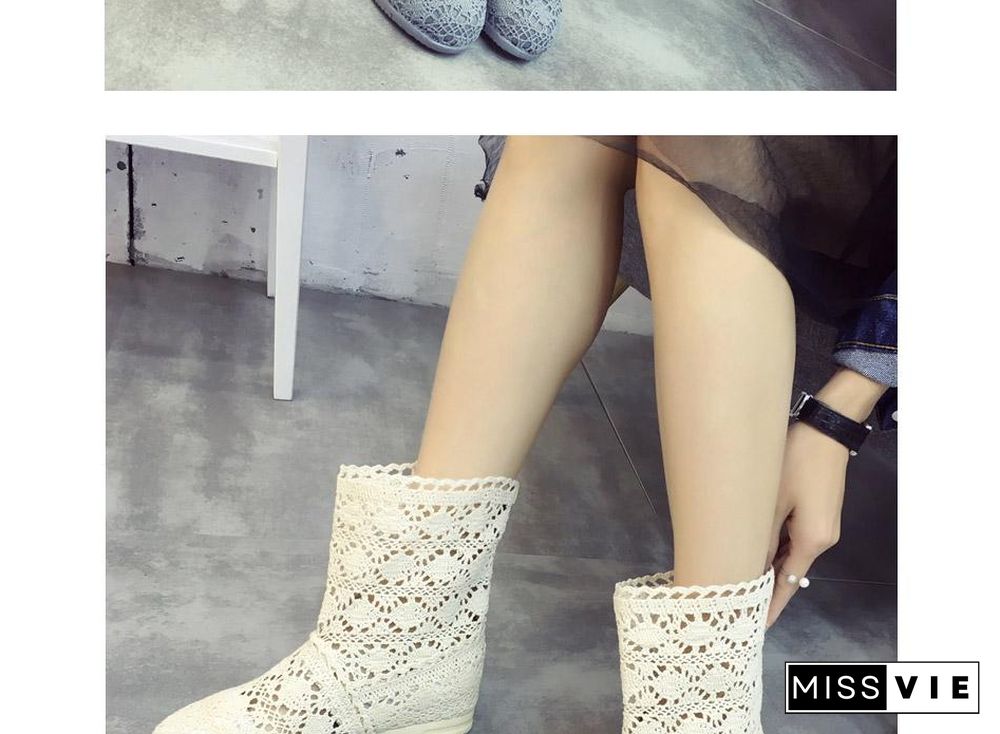 Women Cut-Outs Fashion Shoes Knitted short lace Boot ankle botas Boots