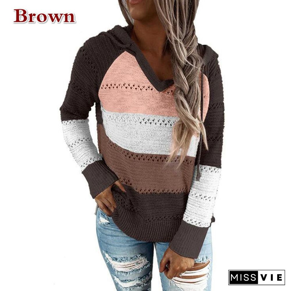 New Comfy Stylish Stitching Color Hoodies For Women Long Sleeve New Casual Clothing Style Casual Tops For Women Women's Casual Spring Fall Sweaters 7 Colors