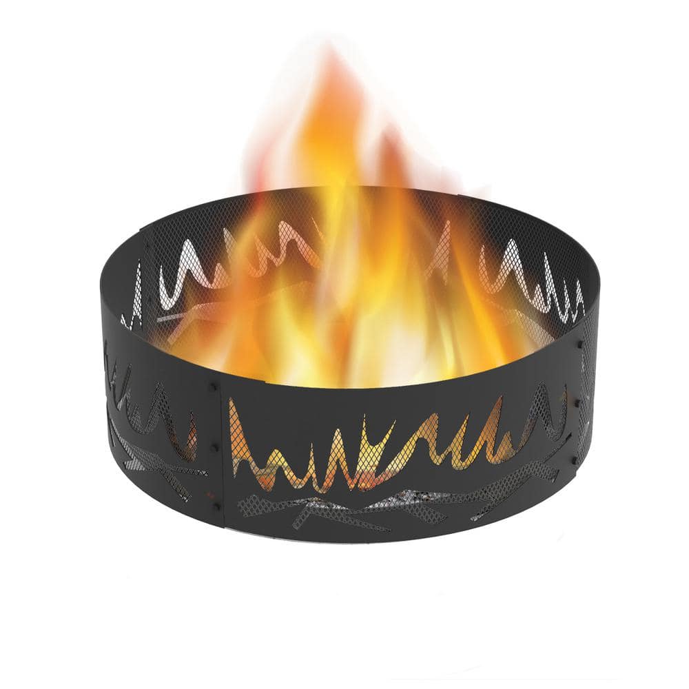 BLUE SKY OUTDOOR LIVING Decorative Abstract Fire 36 in. x 12 in. Round Steel Wood Fire Pit Ring FR36FR01