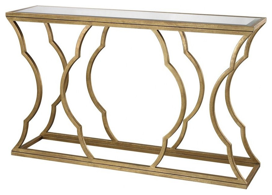 Art Deco Beveled Mirror Top Console Table  Antique Gold Leaf Finish Sturdy   Contemporary   Console Tables   by Bailey Street Home  Houzz