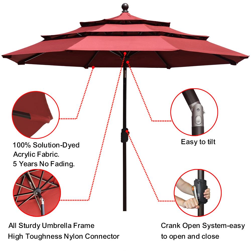 EliteShade 9Ft 3 Tiers Market Umbrella Patio Umbrella Outdoor Table Umbrella with Ventilation and 5 Years Non-Fading Top （Burgundy)