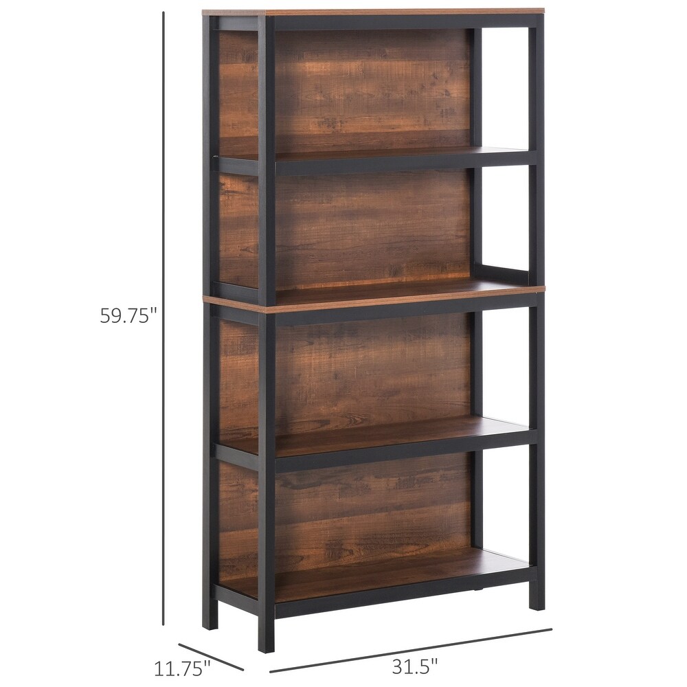 HOMCOM 4 Tier Bookshelf Utility Storage Shelf Organizer with Back Support and Anti Topple Design   11.75*31.5*59.75