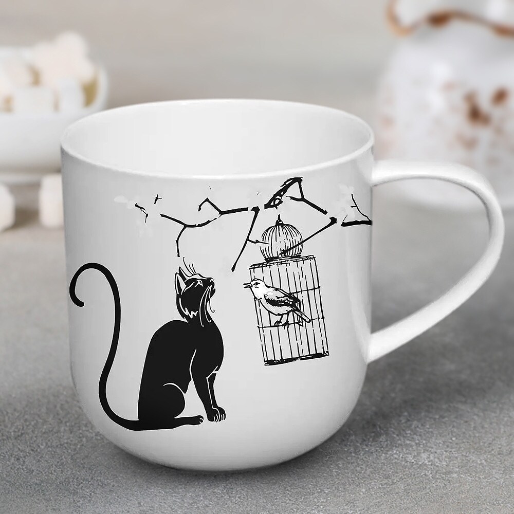 Carmani 16 oz Crazy Cats White Porcelain Mug in A Gift Box