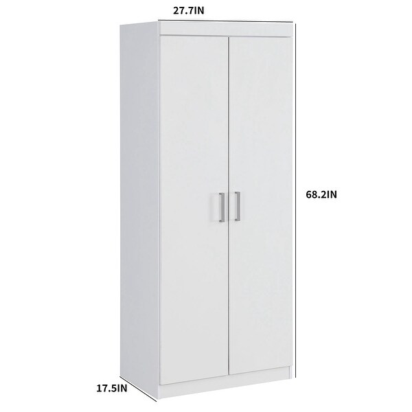 2-Door White Wardrobe/Armoires with Adjustable Shelf/Hanging Rod - - 36800592