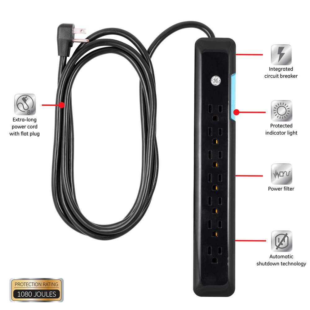 GE 7-Outlet UltraPro Surge Protector with 8 ft. Cord Black 34133