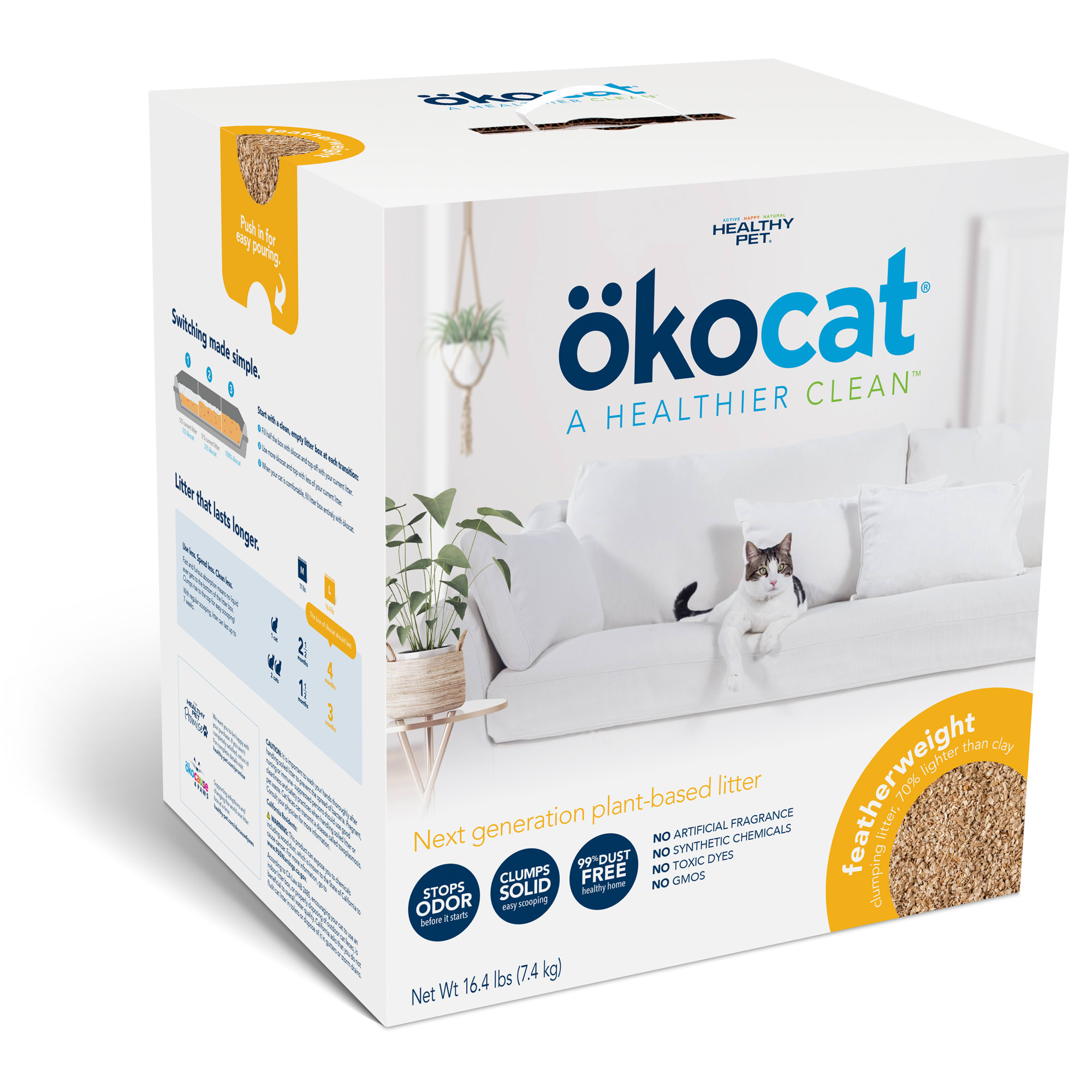 Okocat Unscented Featherwieght Clumping Wood Cat Litter， 16.4 lbs.