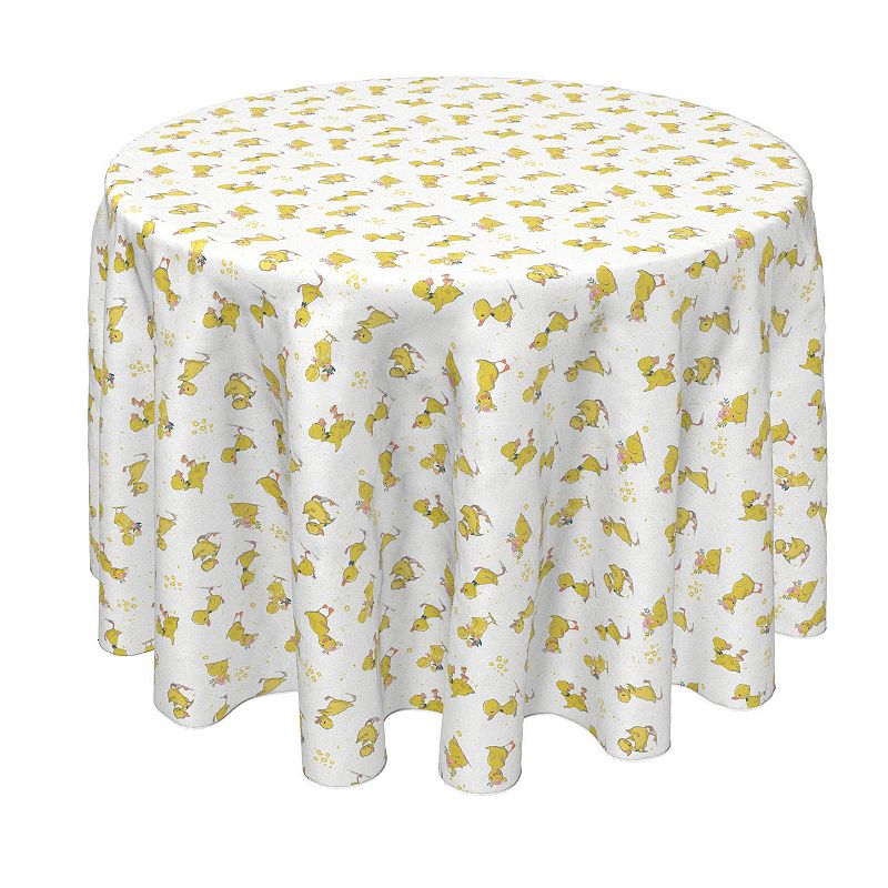 Round Tablecloth， 100% Polyester， 90 Round， Ducklings