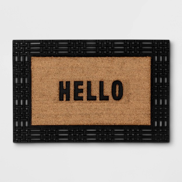 x27 hello x27 Rubber Coir Doormat Natural black