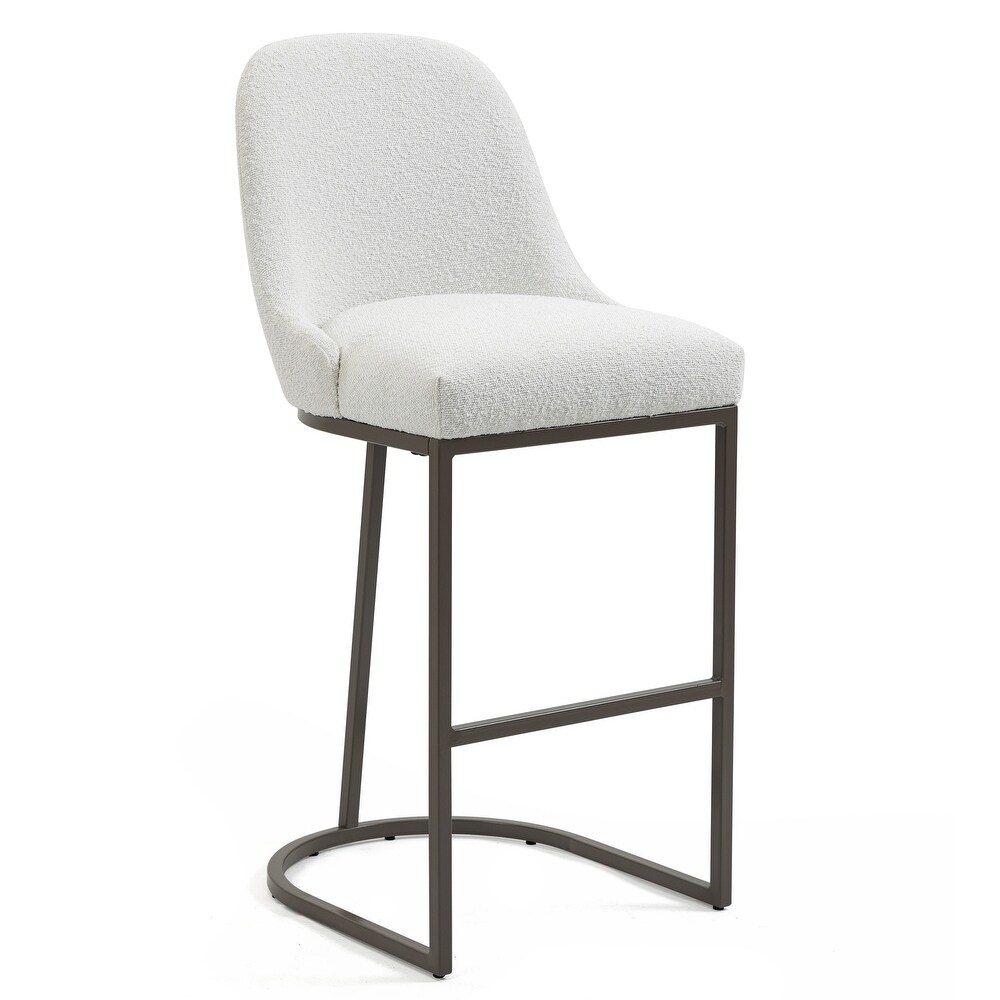 Set of 2 Ayane White Boucle Bar Stool with Iron Legs