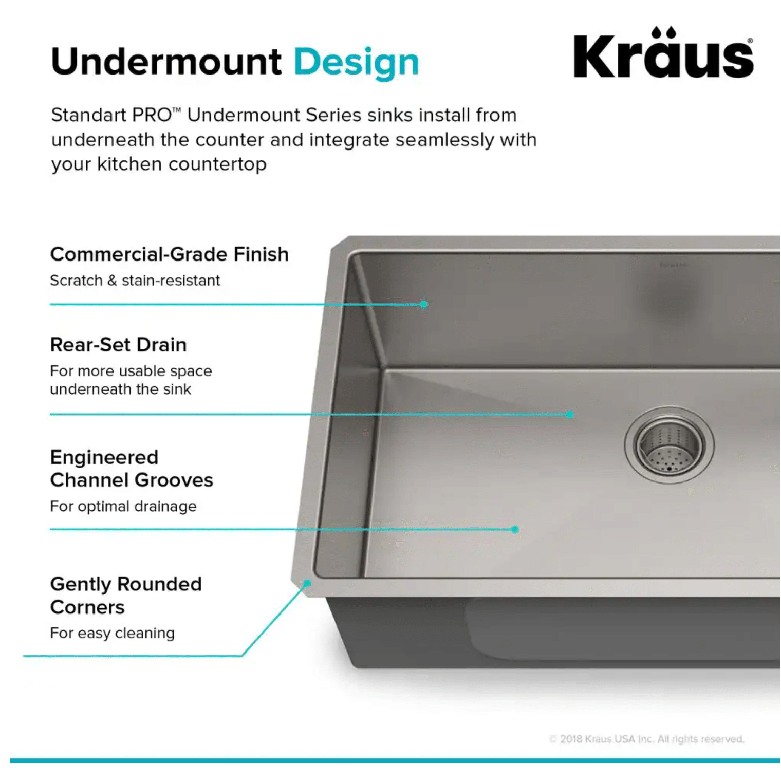 Kraus Standart Pro 32in. 16 Gauge Undermount Single Bowl Stainless Steel Kitchen Sink (KHU100-32)