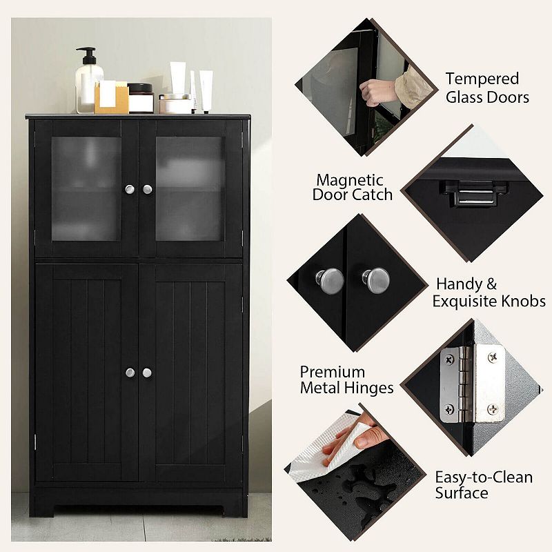 Bathroom Floor Storage Locker Kitchen Cabinet with Doors and Adjustable Shelf