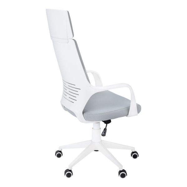 Office Chair， Adjustable Height， Swivel， Ergonomic， Armrests， Computer Desk， Work， Grey Mesh， White Metal， Contemporary， Modern