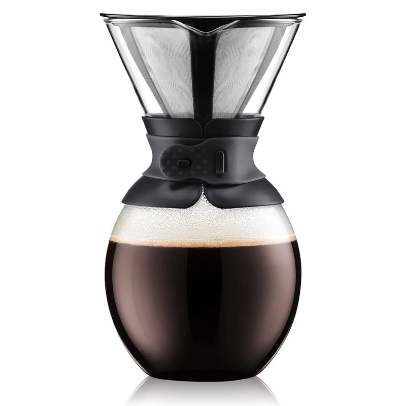 Bodum Pour Over Coffee Maker with Permanent Filter, 1 Liter, 34 Ounce, Black Band