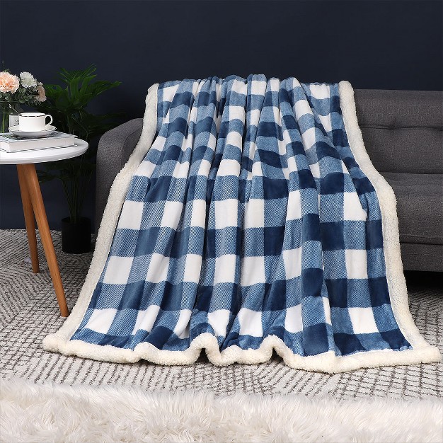 Piccocasa Microfiber Plaid Fleece Buffalo Checker Flannel Reversible Plush Blanket