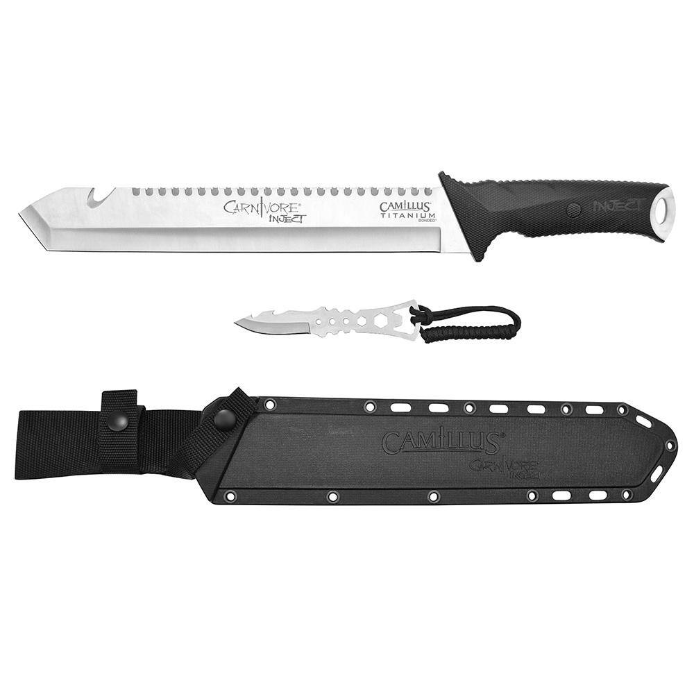 Camillus Carnivore Inject 18 in. Full-Tang Titanium Stainless Steel Machete with Molded Sheath and Bonus Trimming Knife 19818