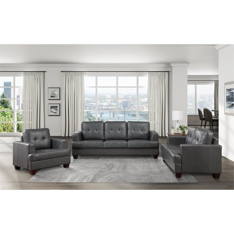 Lexicon Hinsall Faux Leather Loveseat in Gray   Transitional   Loveseats   by Homesquare  Houzz