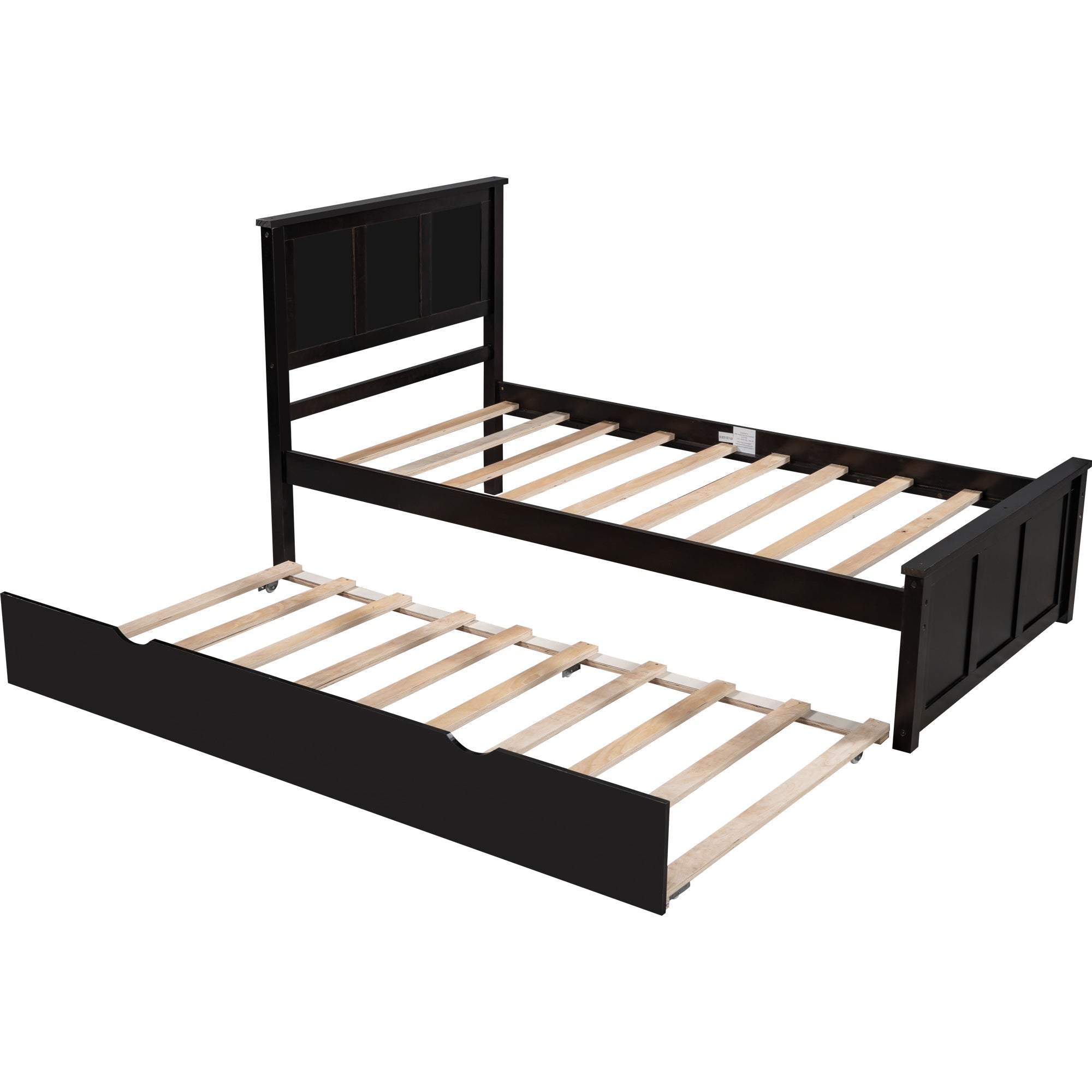 Euroco Wood Twin Platform Bed with Headboard & Trundle for Child, Espresso