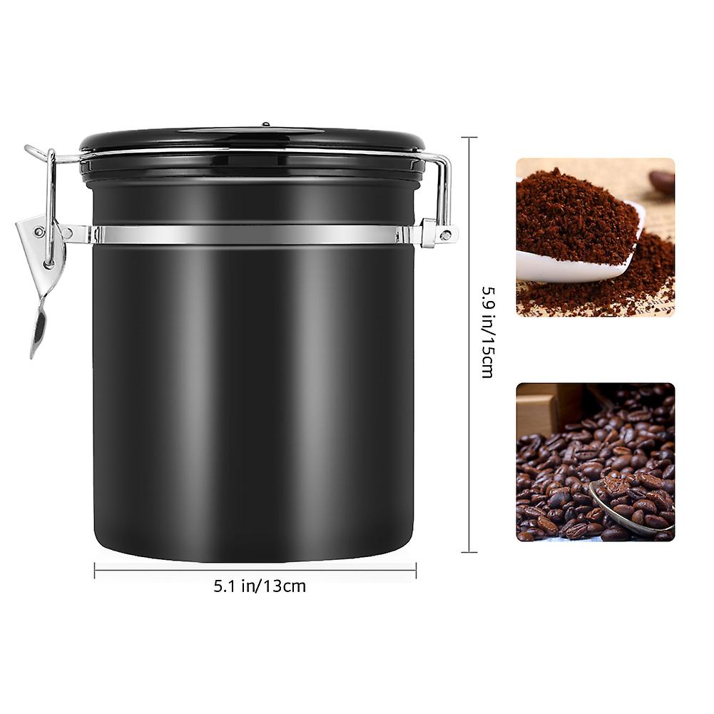 1.5L 304 Stainless Steel Airtight Coffee Beans Container Storage Canister Can Black