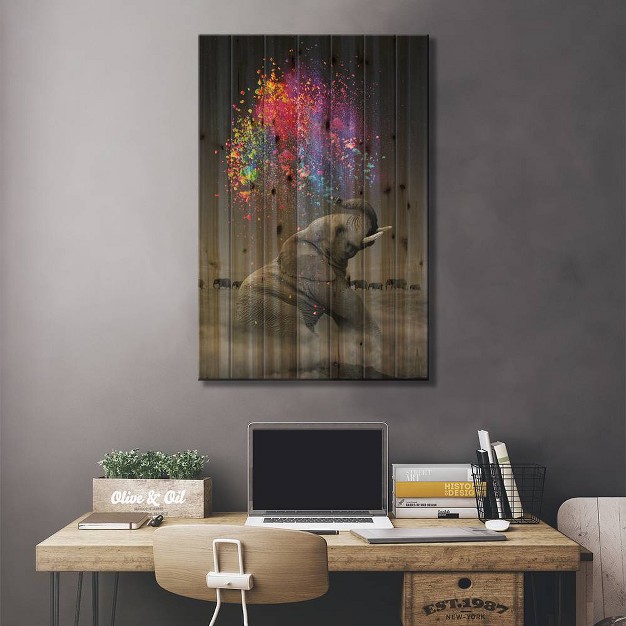 Elephant Color Explosion Wood Print By Soaring Anchor Designs Icanvas