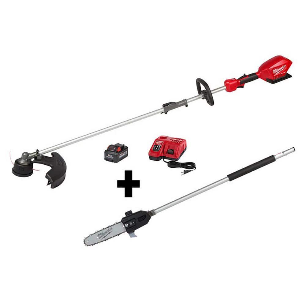 Milwaukee 18 V Lithium Ion Brushless Cordless String Trimmer 80Ah Kit with M18 FUEL 10 in Pole Saw Attachment