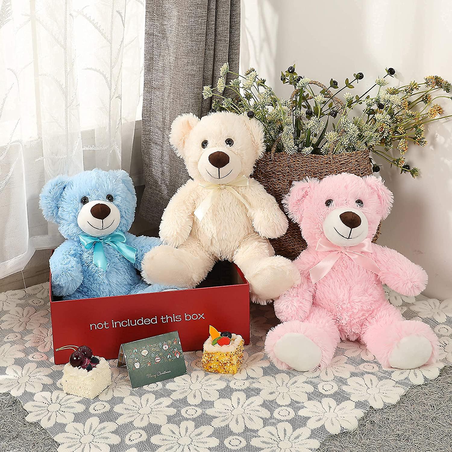 Cute Teddy Bear Stuffed Animal Soft Plush Bear Toy For Kids Boys Girls，as A Gift For Birthday/christmas/valentine's Day 13.8 Inch (3 Packs，3 Colors)