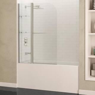 ANZZI Galleon 48 in. x 58 in. Frameless Hinged Tub Door with TSUNAMI GUARD in Brushed Nickel SD-AZ054-01BN