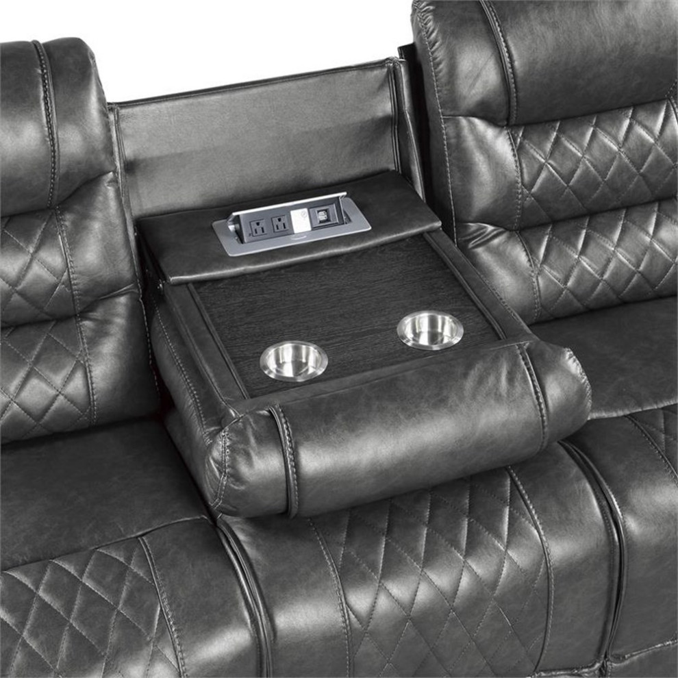 Lexicon Putnam Power Double Reclining Sofa with Drop Down Cup Holders in Gray   Contemporary   Sofas   by Homesquare  Houzz