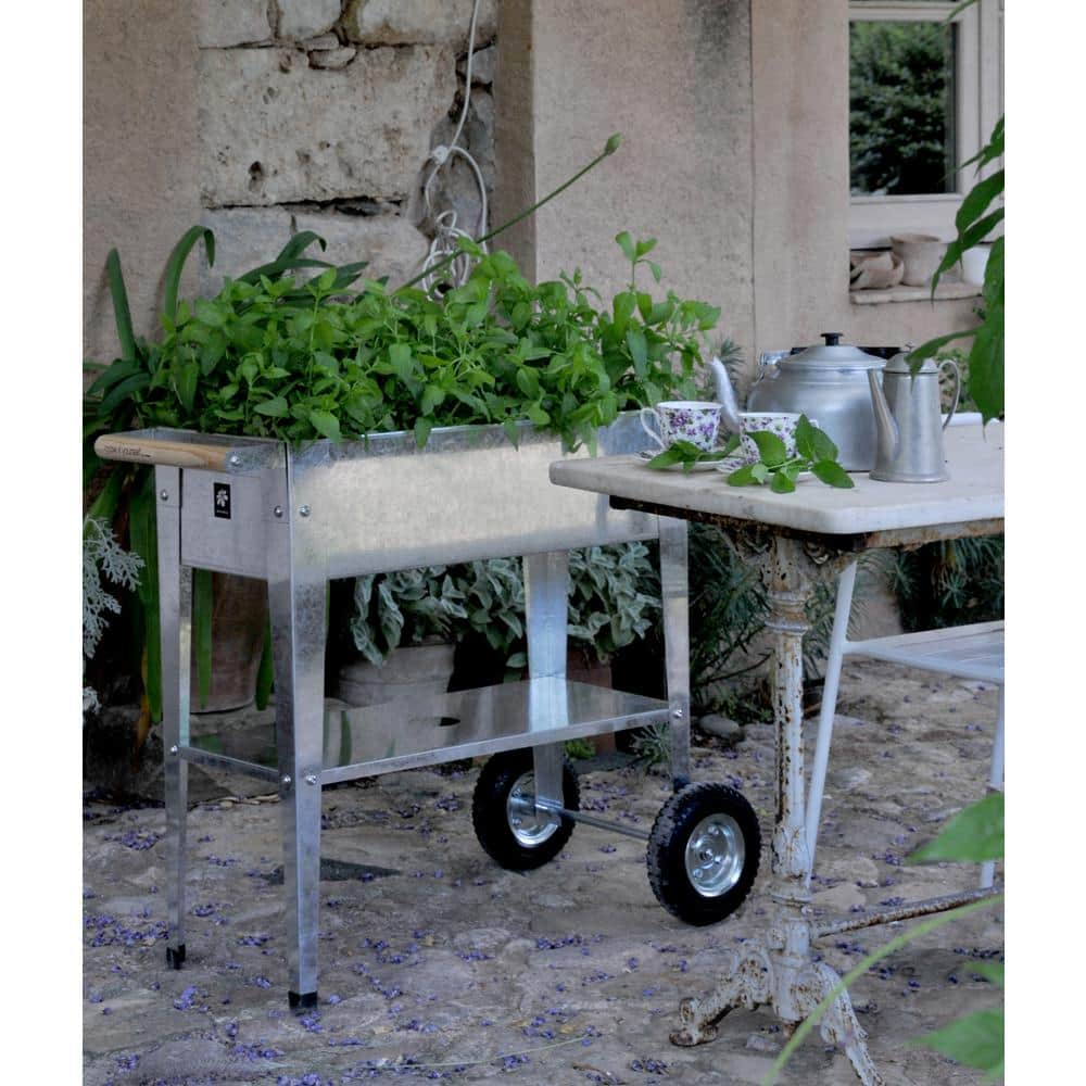 Herstera Garden Trolley 25.9 in. L x 13.7 in. W x 31.5 in. H Galvanized Steel Raised Planter HER1000