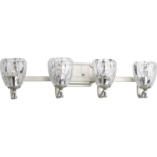 Progress Lighting Anjoux 4 light Bath Vanity Fixture Silver Ridge Clear Water Glass Shades