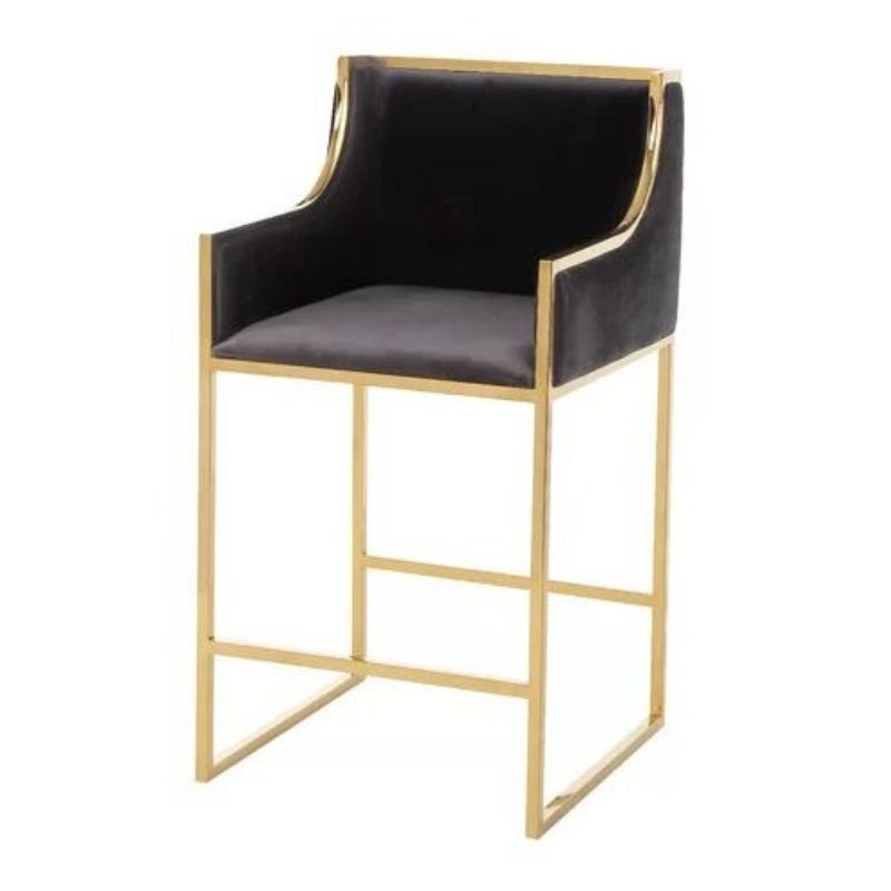 Bella counter stool， 26 seat height， Polished Gold Frame and Black velvet top.