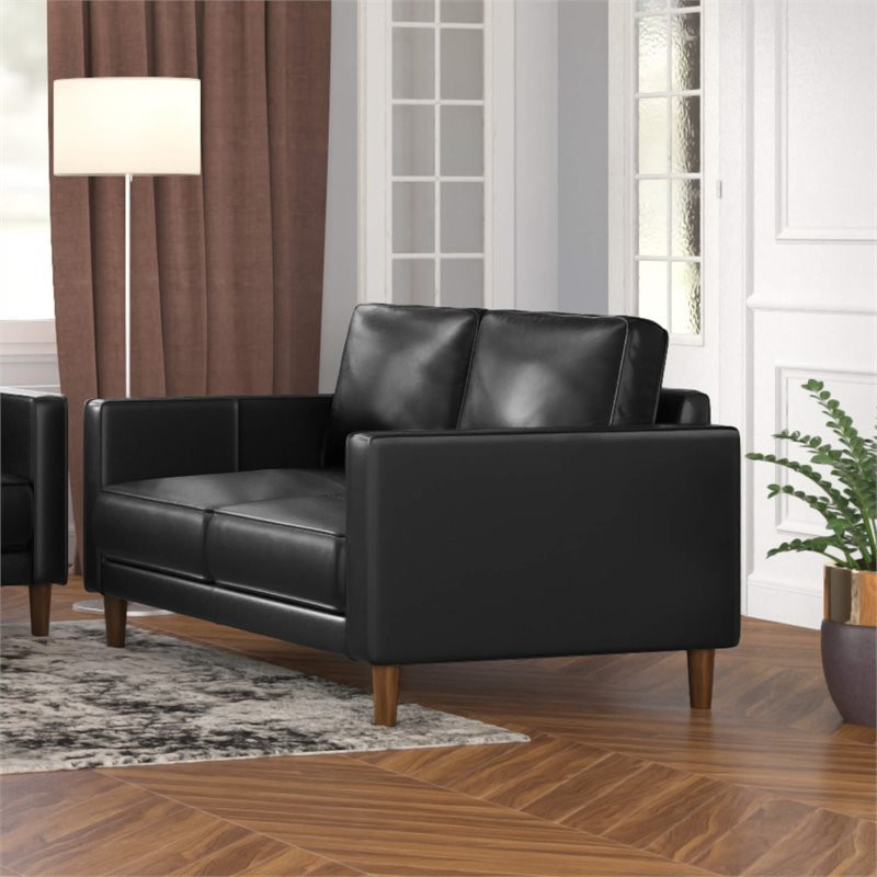 Sunset Trading Prelude 55 quotContemporary Top Grain Leather Loveseat in Black   Midcentury   Loveseats   by Homesquare  Houzz