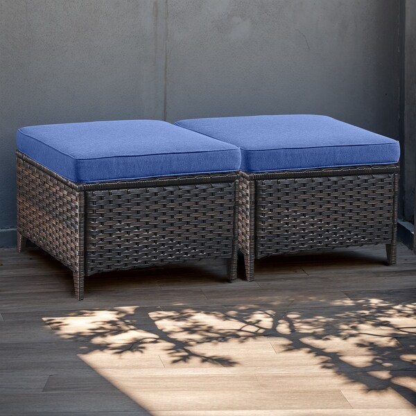 Wicker Rattan Ottoman Outdoor Patio Ottoman