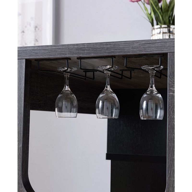 FC Design Distressed Grey and Black Bar Table Wine Cabinet