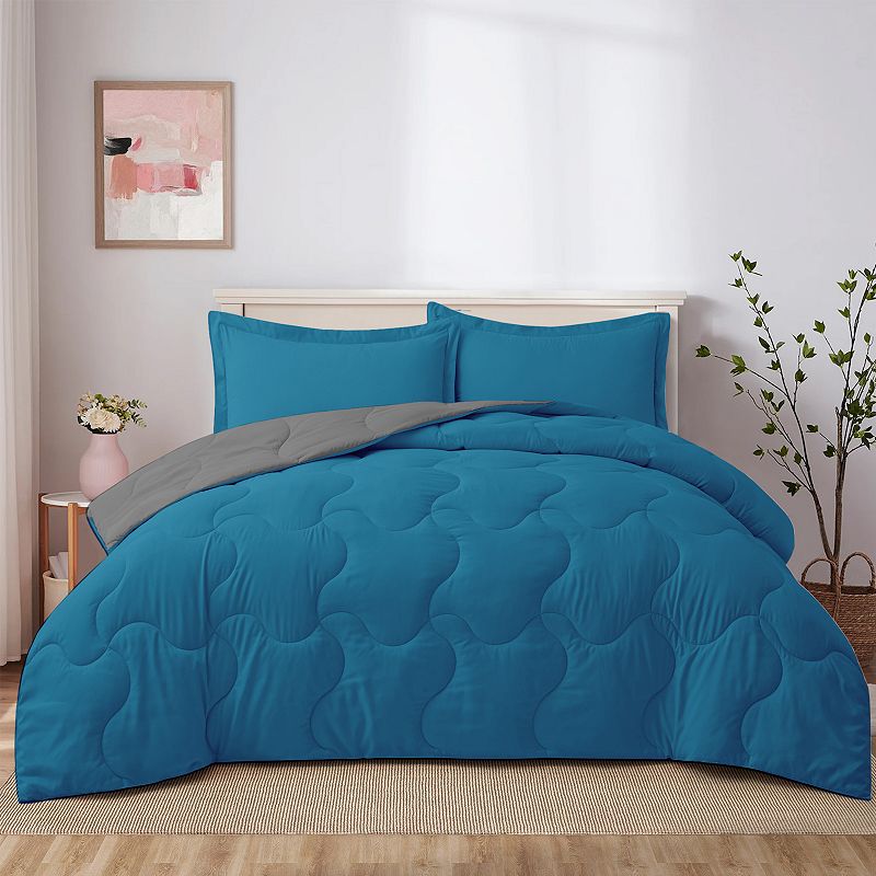 Unikome 3-Piece Reversible Lightweight Quilted Down Alternative Comforter Set