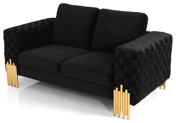 Lynel Modern Velvet Glam Black  ampGold Loveseat   Contemporary   Loveseats   by V.S.D Furniture  Houzz