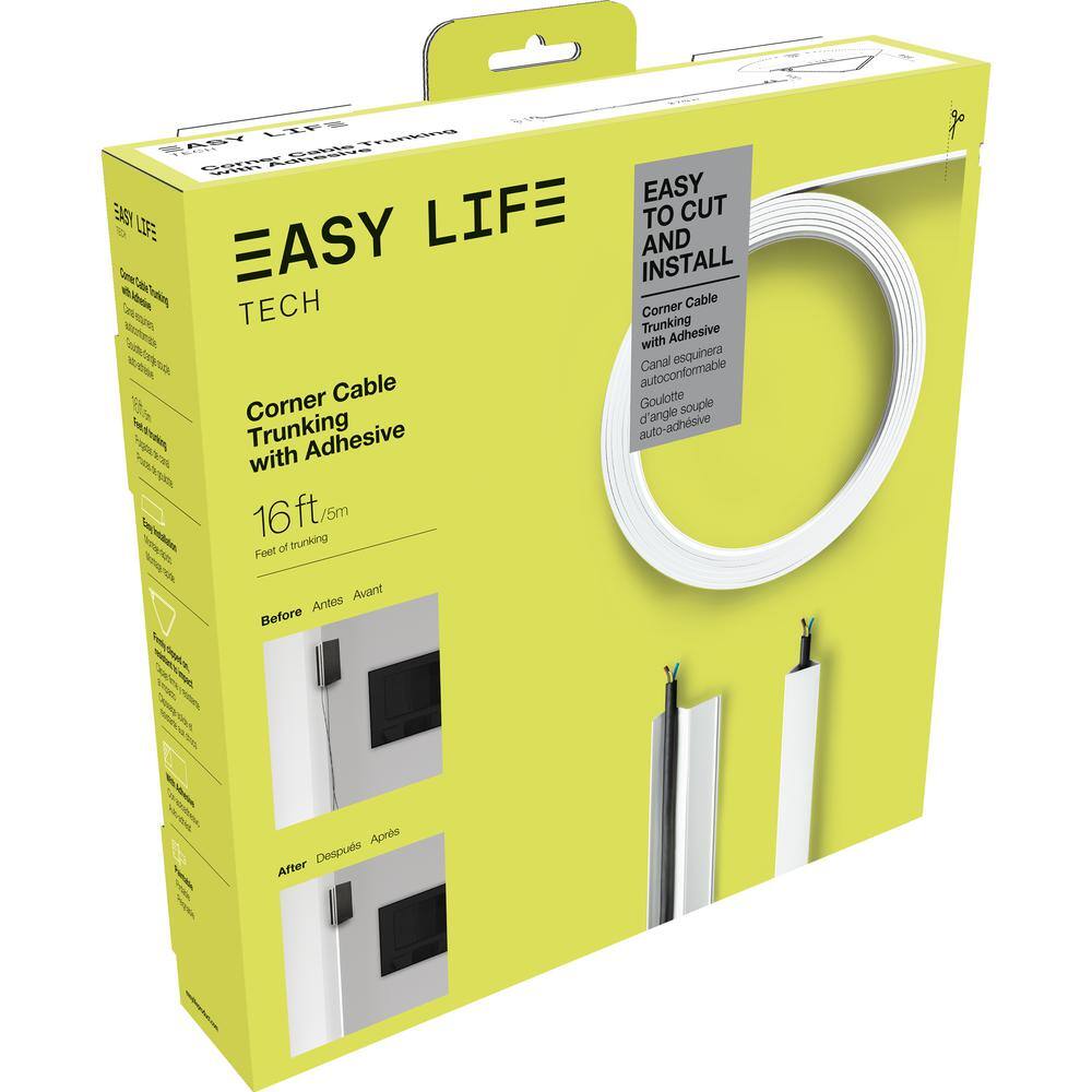 EasyLife Tech 16 ft. Wall Corner Cable Trunking Roll - White 58 in. x 1.25 in. x 192 in. Roll 71503A-EL