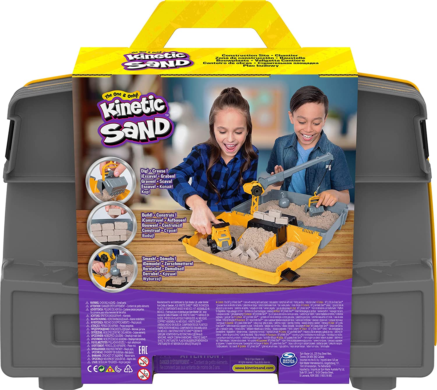 Kinetic Sand， Construction Site Folding Sandbox with Toy Truck and 2lbs of Play Sand， Sensory Toys for Kids Ages 3 and up