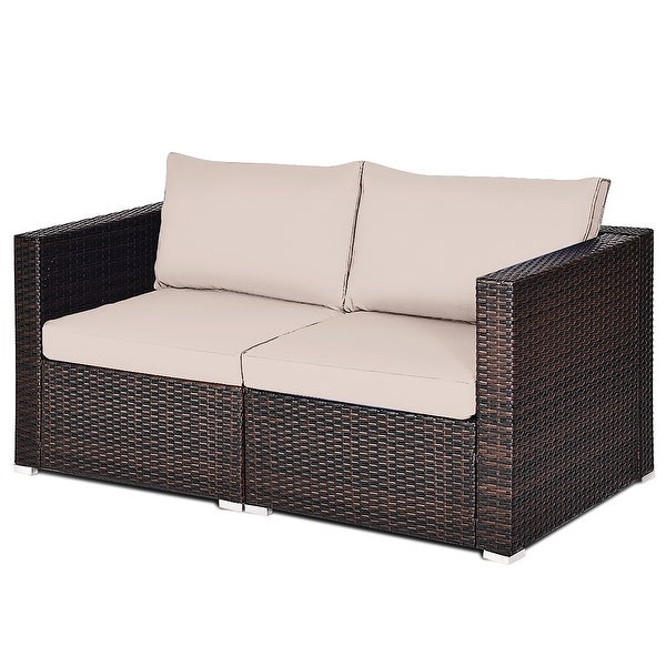 2PCS Patio Furniture Rattan Loveseat Sofa with Removable Cushion - Overstock - 33501569