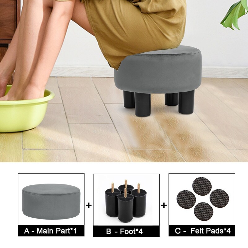 Adeco Round Ottoman Velvet Footrest Stool Modern Padded Seat Footstool