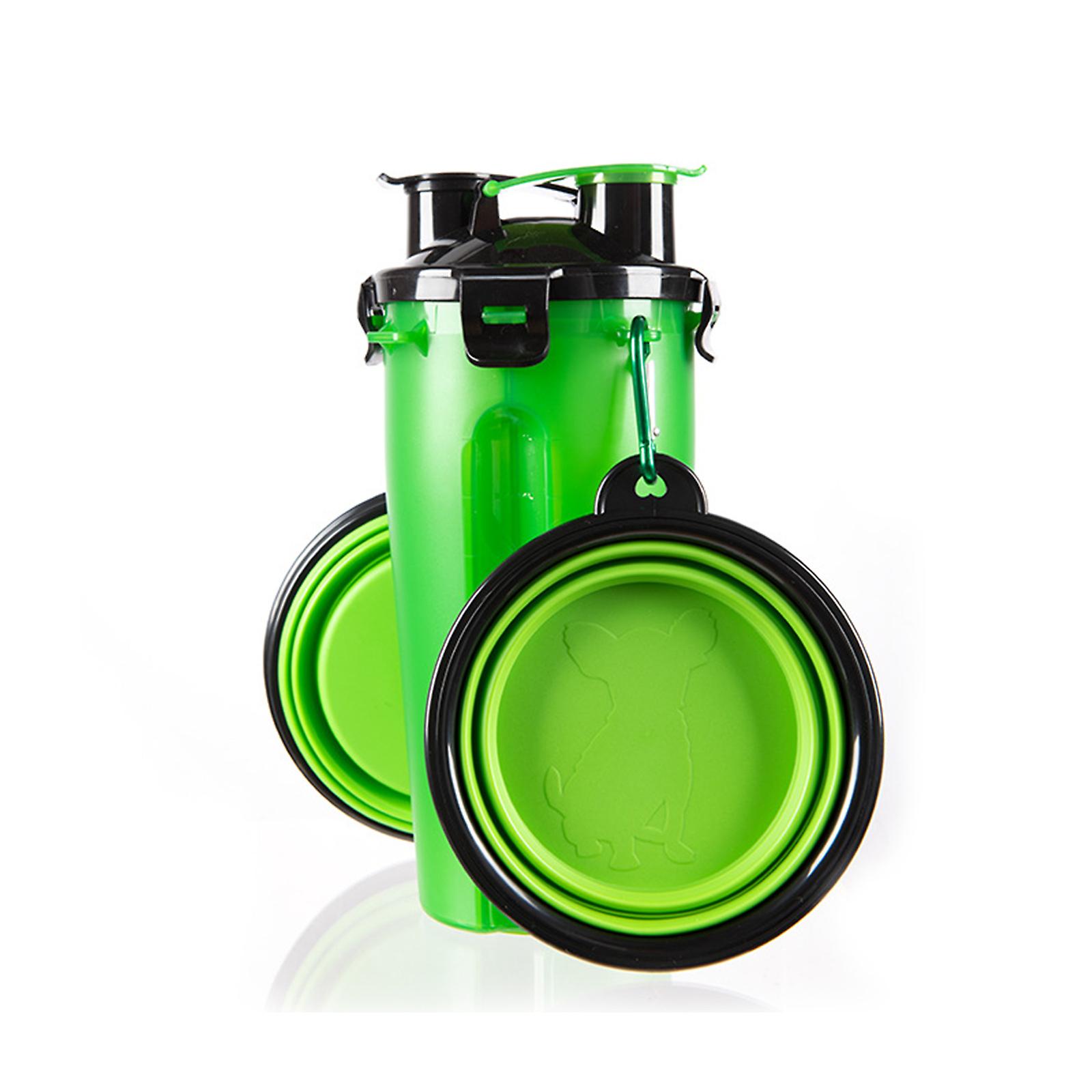 Portable Dual-purpose Water And Food Cup For Pets When Going Out Folding Dog Food Bowl (1 Cupand2 Bowlsandstrap) Green